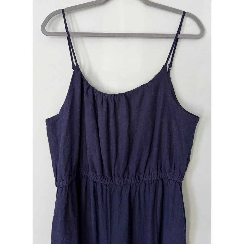 Haute Hippie Sleeveless Linen Blend Wide‎ Leg Jumpsuit Navy Blue XL NWOT